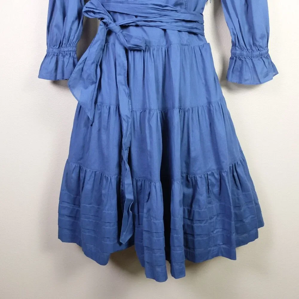 Lauren Ralph Lauren Indigo Dusk Tie-Front Cotton Voile Surplice Dress Size 10